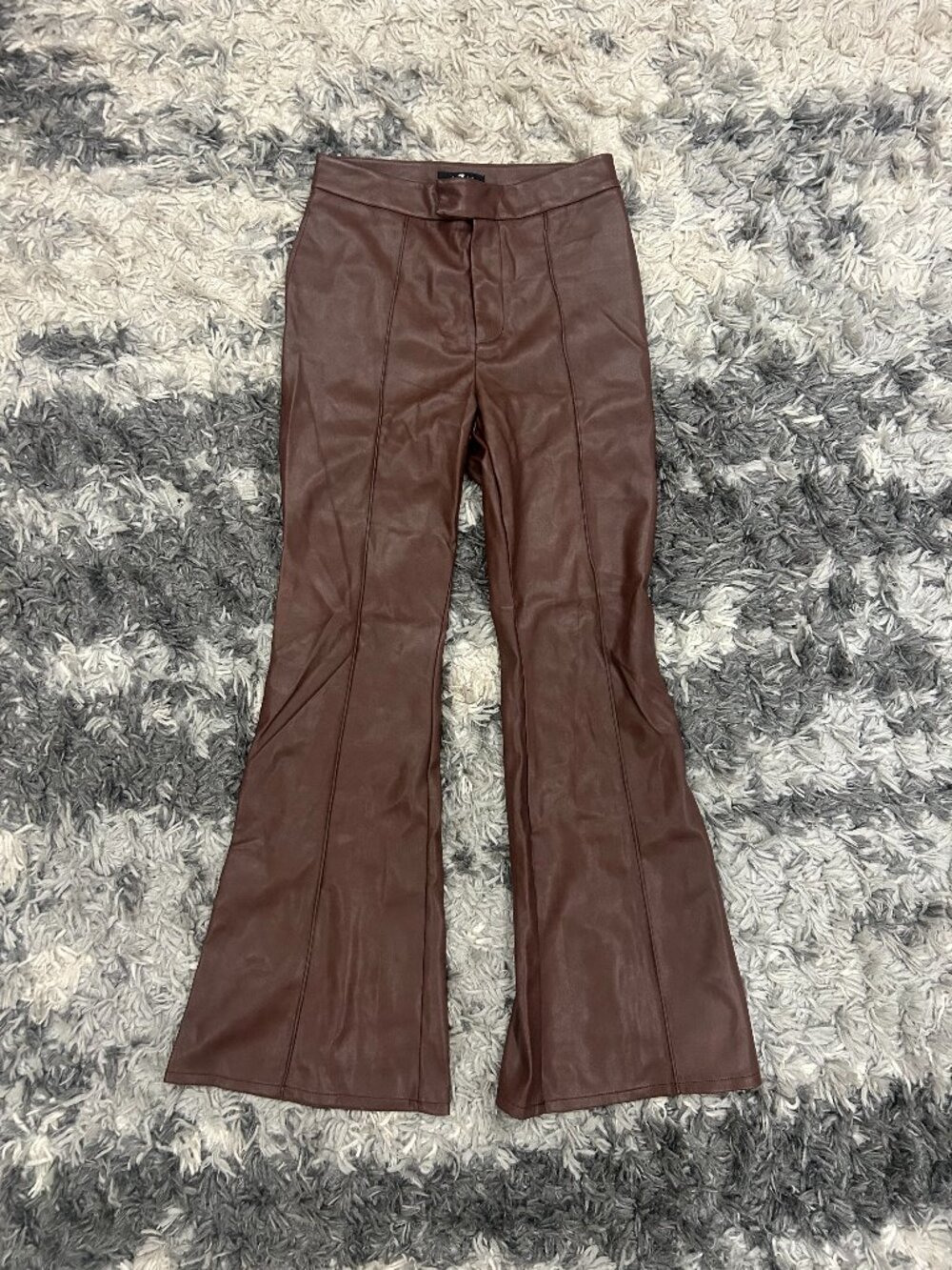7 For All Mankind Brown Faux Leather Flared Pants